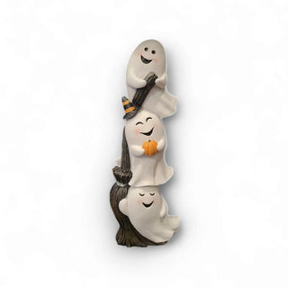 3 ghosts stacked with broom stick porch sitter