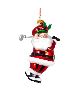 5.25" glass golf santa ornament