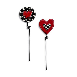 ceramic plant stakes checker heart, set of 2, 2x7"
