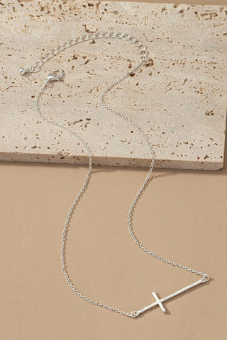 hammered sideway cross necklace