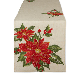 poinsettia holly embroidered table runner