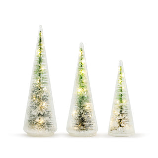 here comes santa claus lit glass tree figurines -assorted