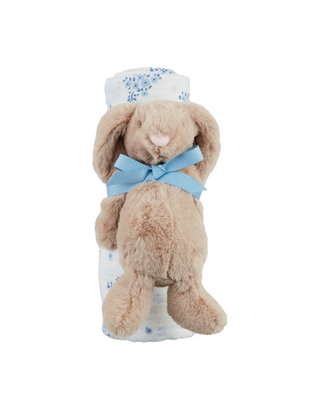 ditsy floral swaddle and bunny rattle set
