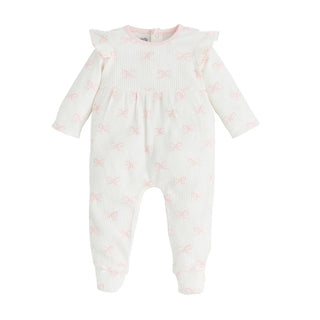 white ruffle bow baby sleeper