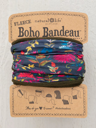 fleece boho bandeau headband - navy wildflower