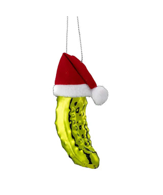 4.25" pickle in santa hat ornament