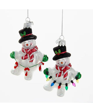 4" noble gems glass snowman with garland ornament - assorted