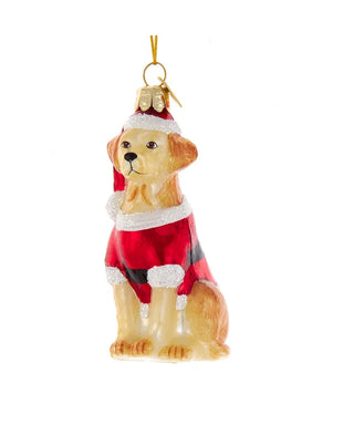 3. 5" noble gems glass yellow labrador retriever with santa suit ornament