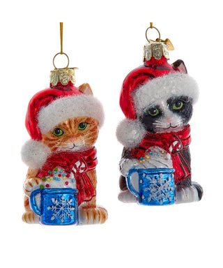 3.25" noble gems glass kitten with hot cocoa ornaments- assorted