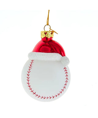noble gems 3' glass baseball with santa hat ornament