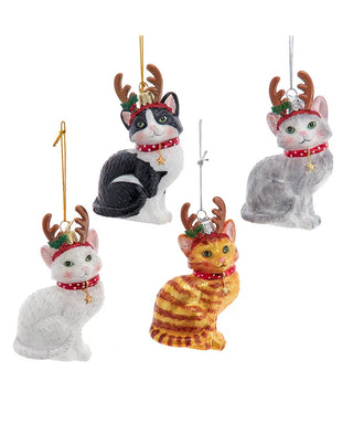 4" noble gems glass cat with antlers ornaments- assorted