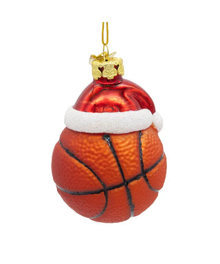 noble gems 3" glass basketball with santa hat ornament
