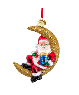 4" noble gems glass santa on the moon ornament