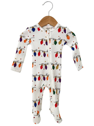 organic waffle basic zip footie - christmas lights