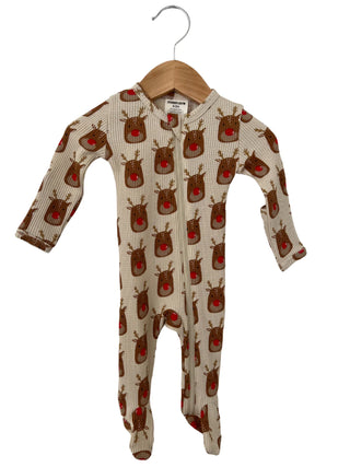 organic waffle basic zip footie - reindeer