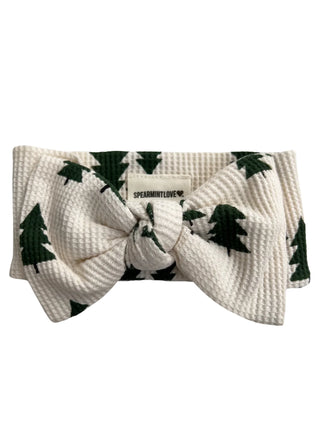organic waffle knot bow - forest green trees