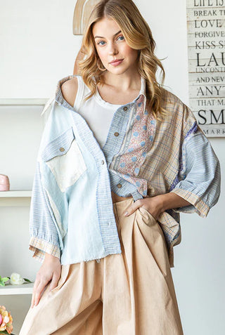 patchwork button front shirt