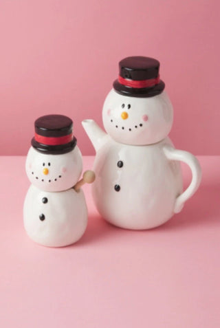 snowman teapot and honey dipper christmas set