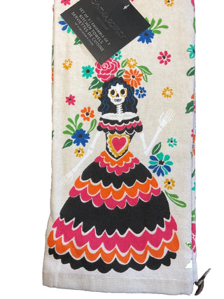 dia de los muertos dish towel