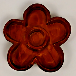carved wood flower trinket dish