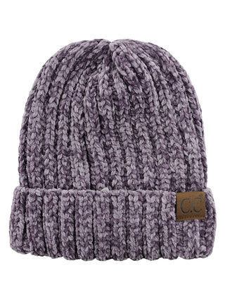 solid ribbed chenille beanie - assorted