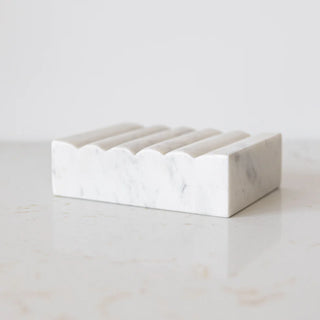 white scalloped marble soap dish