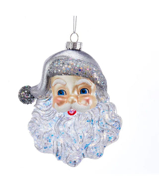glass santa face with silver glitter ornament