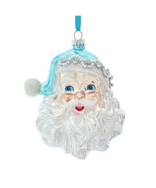 5.5" blue/silver glass santa head ornament