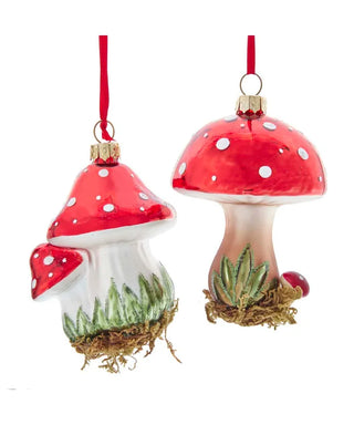 4" glass mushroom with glitter ornaments- assorted