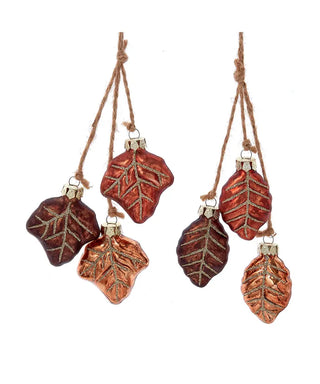 7.5" glass 3 leaves dangle ornament - assorted