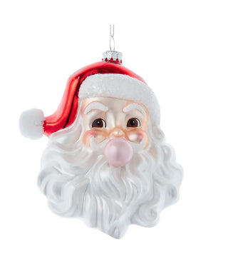 5.25" glass santa head with bubble gum ornament