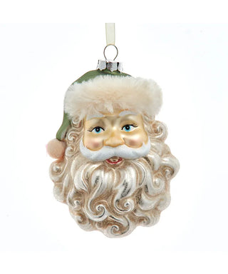5.25" glass santa head with green hat ornament