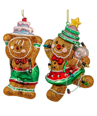 8" glass gingerbread with cakes ornaments - assorted