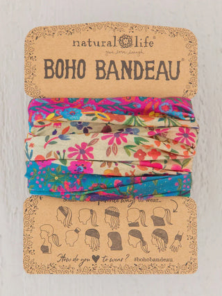 full boho bandeau headband - floral border
