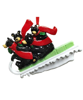 black bear sled family of 4 ornament for personalization