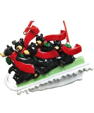 black bear sled family of 5 ornaments for personalization