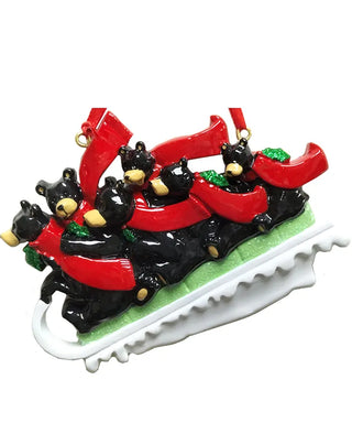 black bear sled family of 6 ornament